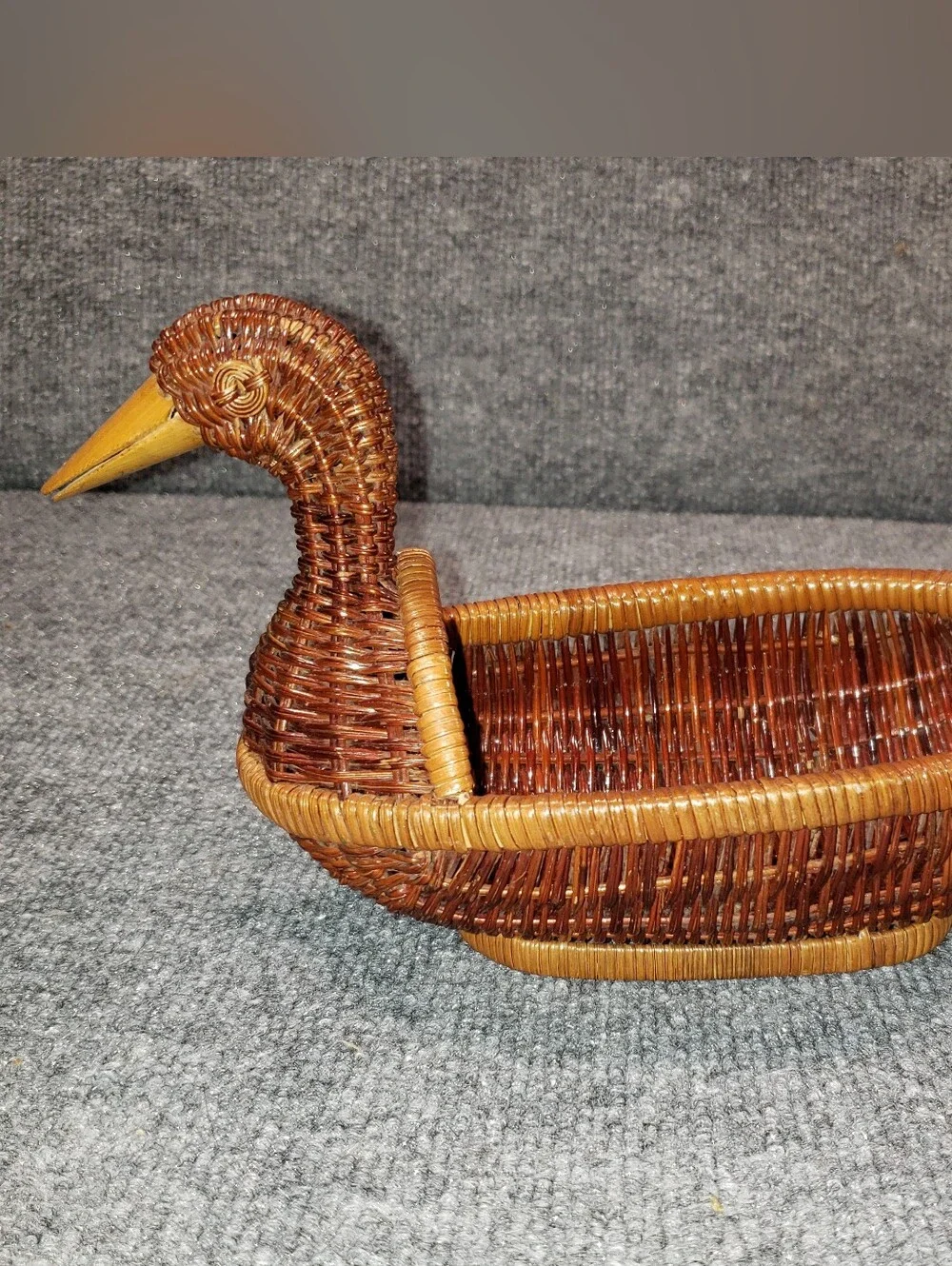 Vintage Duck Shape Woven Wicker Basket With Wooden Beak 9